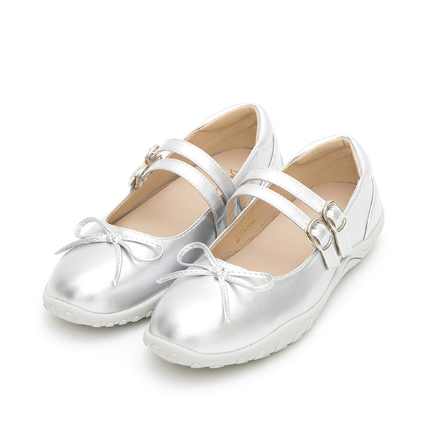 Double-Strap Athletic Ballet Flats Silver