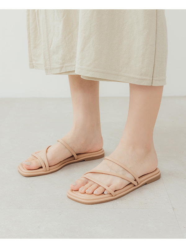 Cross Strap Flat Sandals Beige