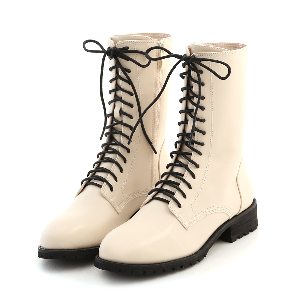 Lace-Up Mid-Tube Martin Boots Vanilla │ D+AF Official Online Shop