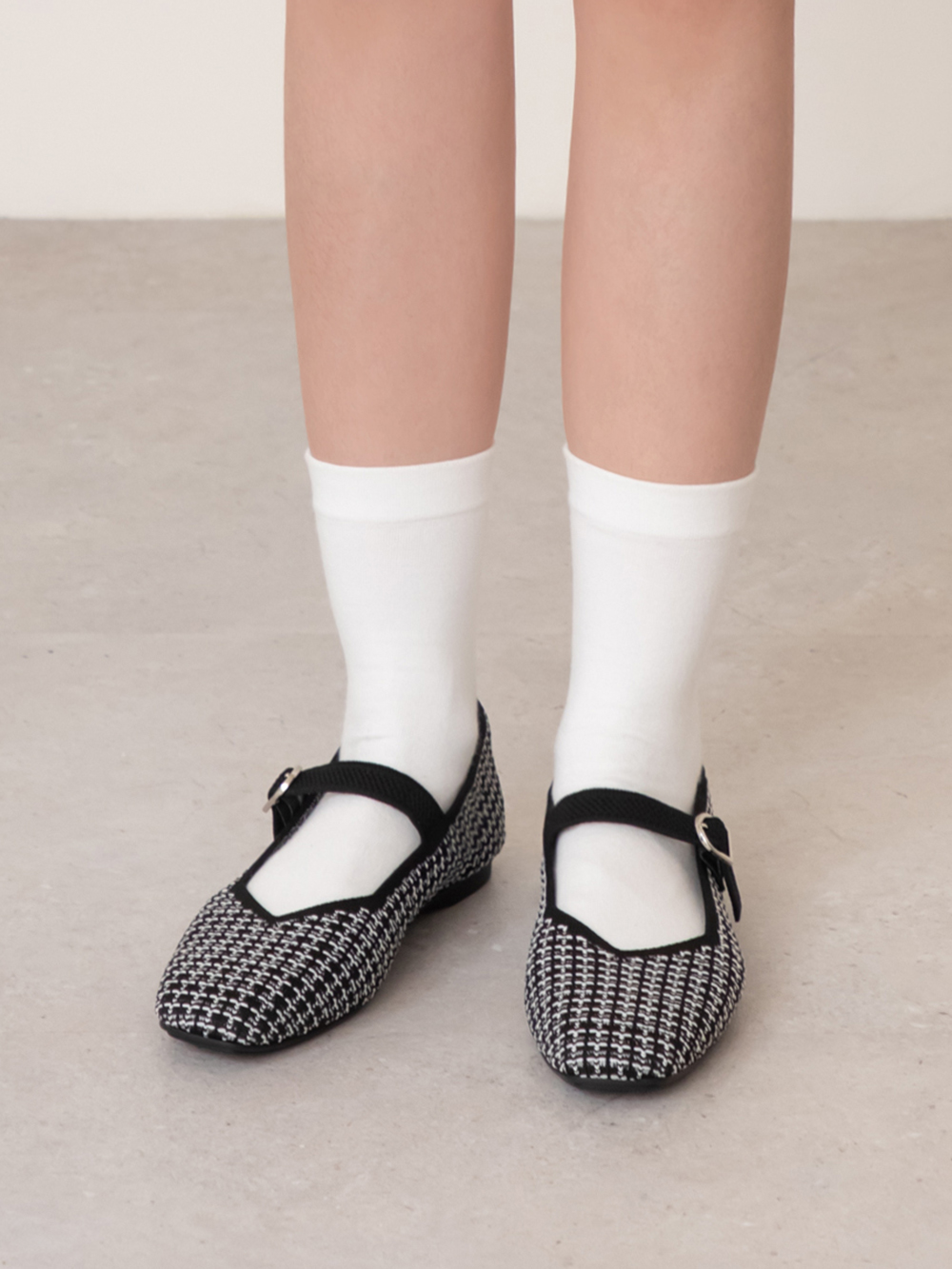 【3D零感雲織鞋】方頭瑪莉珍鞋 黑白毛呢
