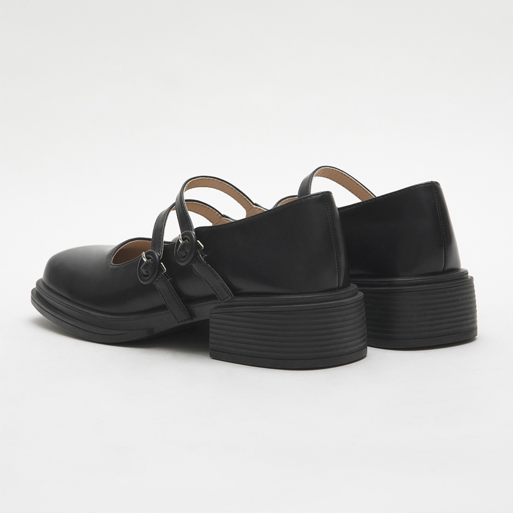 Double-Strap Square Toe Mary Jane Shoes Black