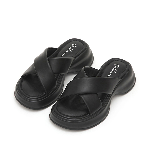 Comfort Cross Wide Strap Thick Sole Slippers Black