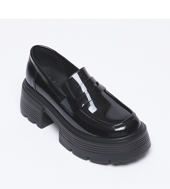 Lightweight Thick Sole Patent Loafers Black
