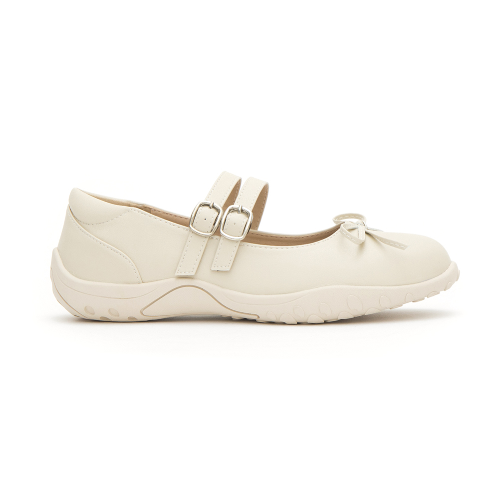 Double-Strap Athletic Ballet Flats Beige