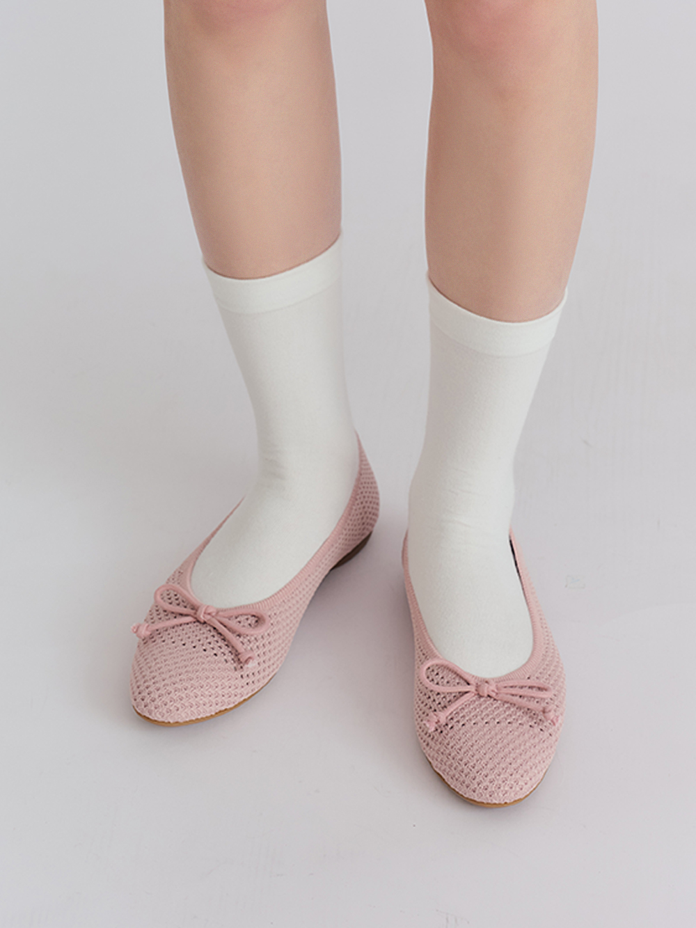 【3D零感雲織鞋】蝴蝶結圓頭芭蕾娃娃鞋 裸膚粉
