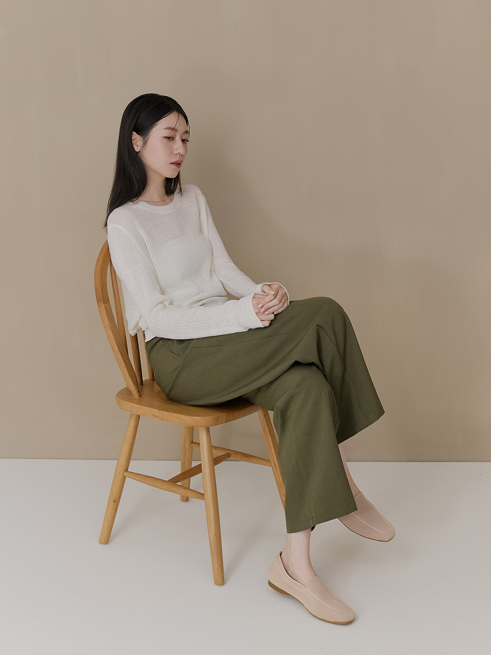 【3D零感雲織鞋】素面方頭樂福鞋 密茶杏