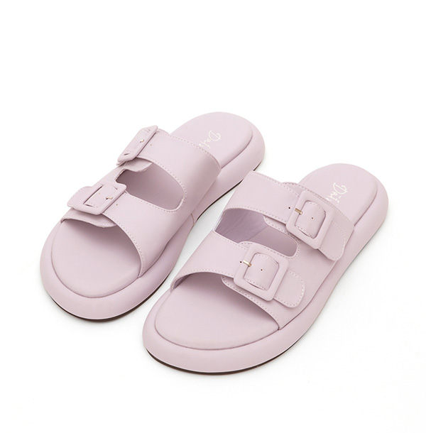 Pastel Square Buckle Cute Flat Sandals Lavender