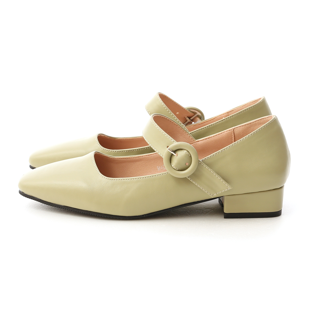 Square Toe Low Heel Mary Jane Shoes Avocado Green │ D+AF Official