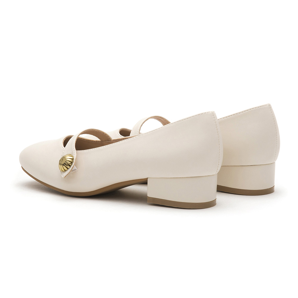 Sunflower Buckle Low-Heel Mary Jane Shoes Beige