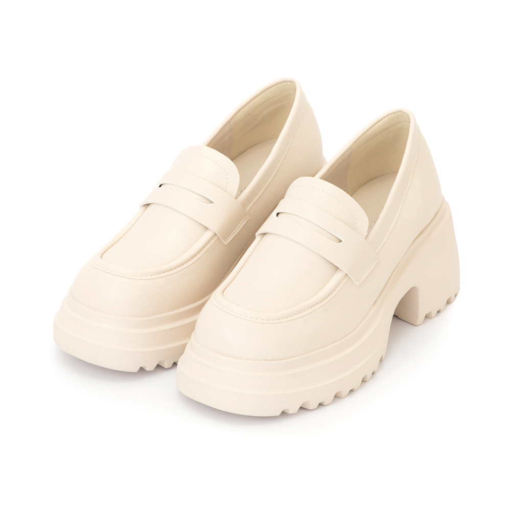 學霸女神增高加厚底樂福鞋 米白