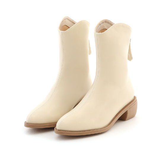 Plain V-Cut Pointed Toe Boots Vanilla