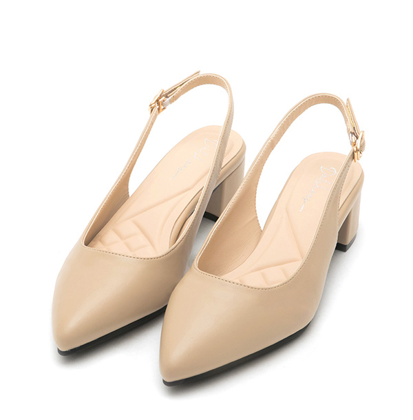 4D Cushion Pointed-Toe Slingback Shoes Beige