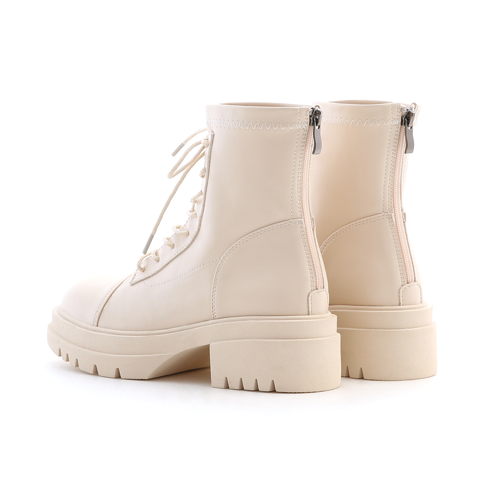 Soft Leather Thick Sole Lace-up Boots French Vanilla White