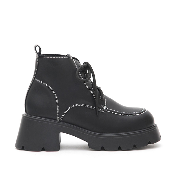 Contrast Stitched Chunky Lace-up Boots Black