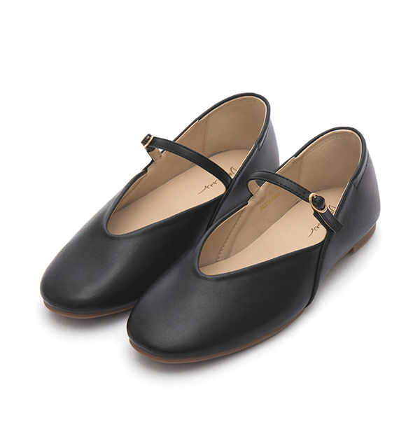 V-Cut Flat Mary Jane Shoes Black