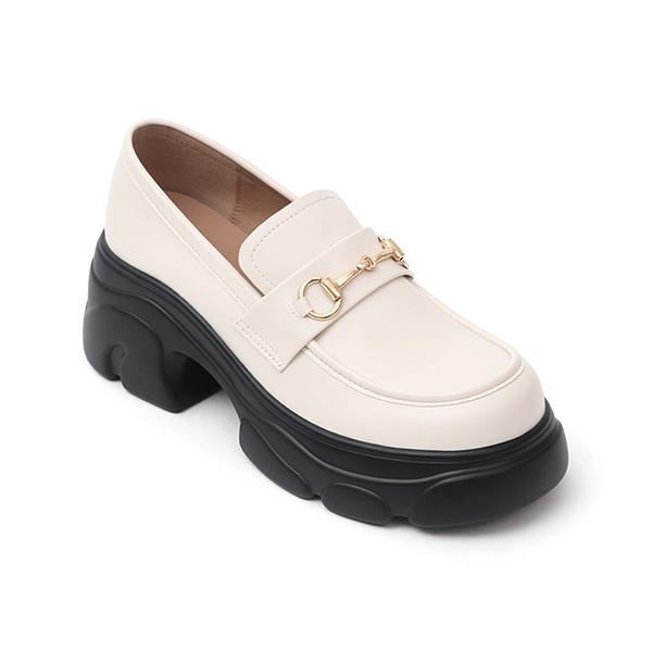 Trendy Horsebit Chunky Sole Loafers Beige