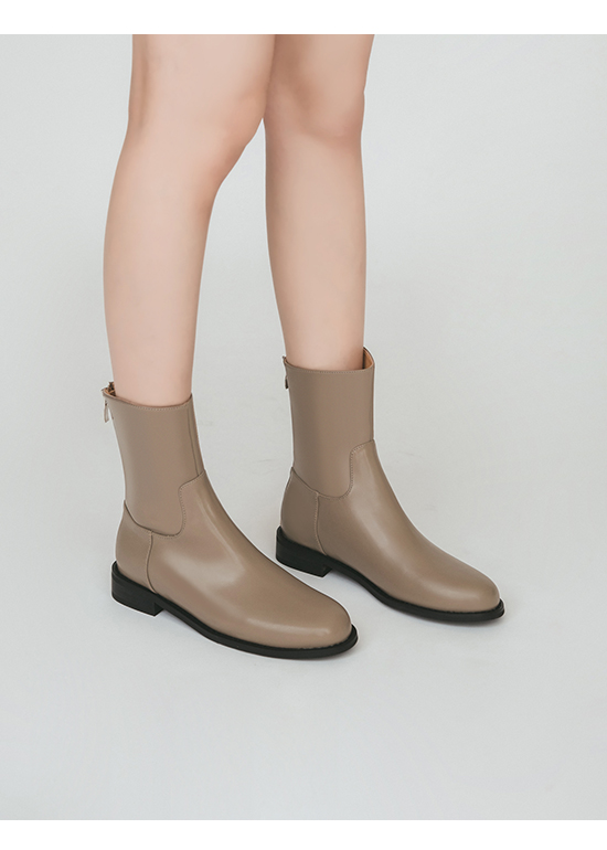 Plain Back Zipper Round Toe Boots Mocha grey