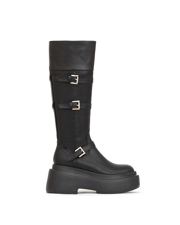 霸氣登場Plus級釦環加厚底釦環長靴 時尚黑