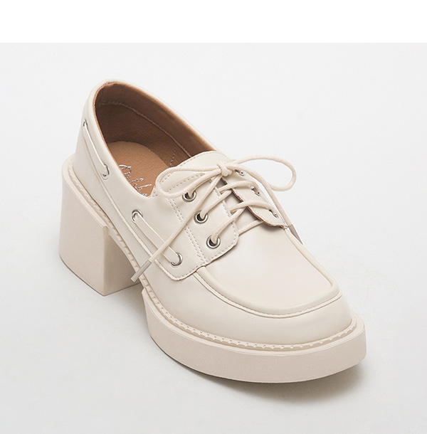 Lace-up Thick Sole High-Heel Derby Shoes Vanilla