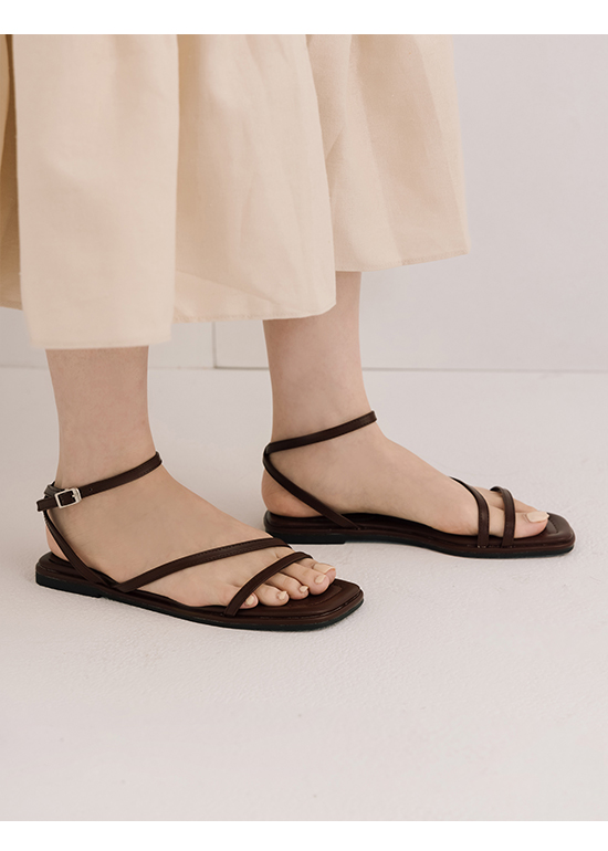 Irregular Straps Flat Sandals Dark Brown