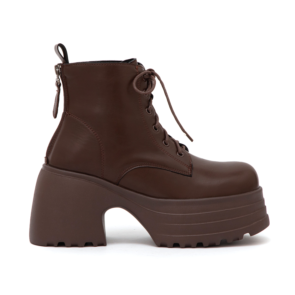 舞力全開增高加厚底綁帶短靴 咖啡色