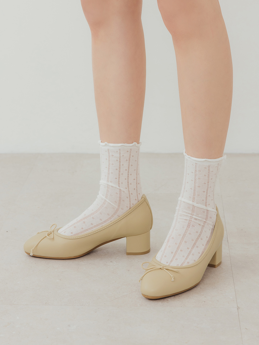 4D氣墊中跟芭蕾娃娃鞋 黃