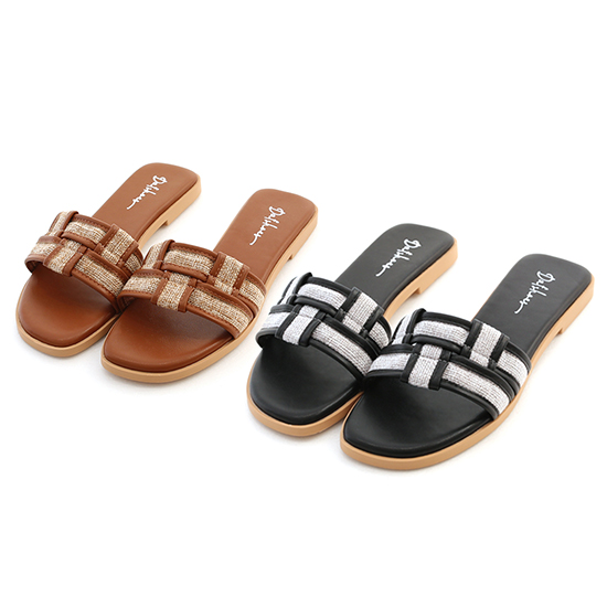 Woven Checkerboard Flat Slides Brown
