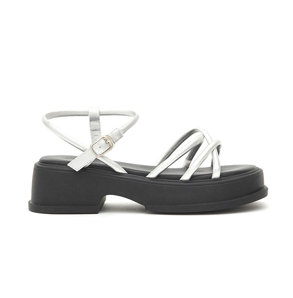 Cross-Strap Platform Sandals Silver