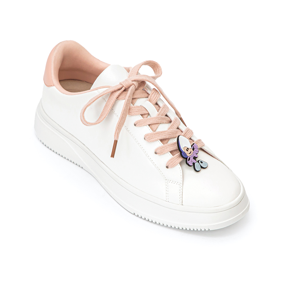 【Disney】牡蠣寶寶雙色鞋帶小白鞋 草莓粉