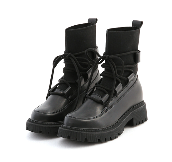 Lace-up Sock Boots Black