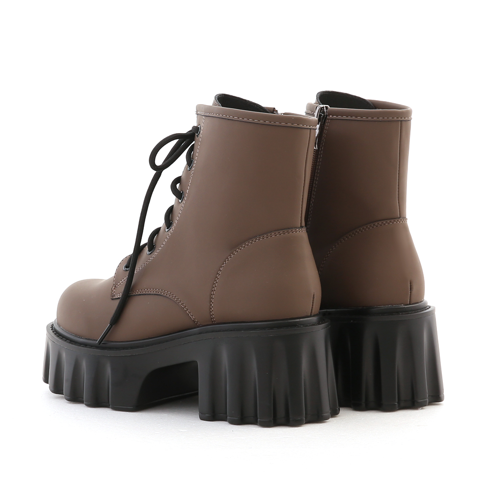 Zig-Zag Chunky Platform Lace-Up Boots Brown