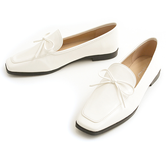 Square Toe Bow Loafers White