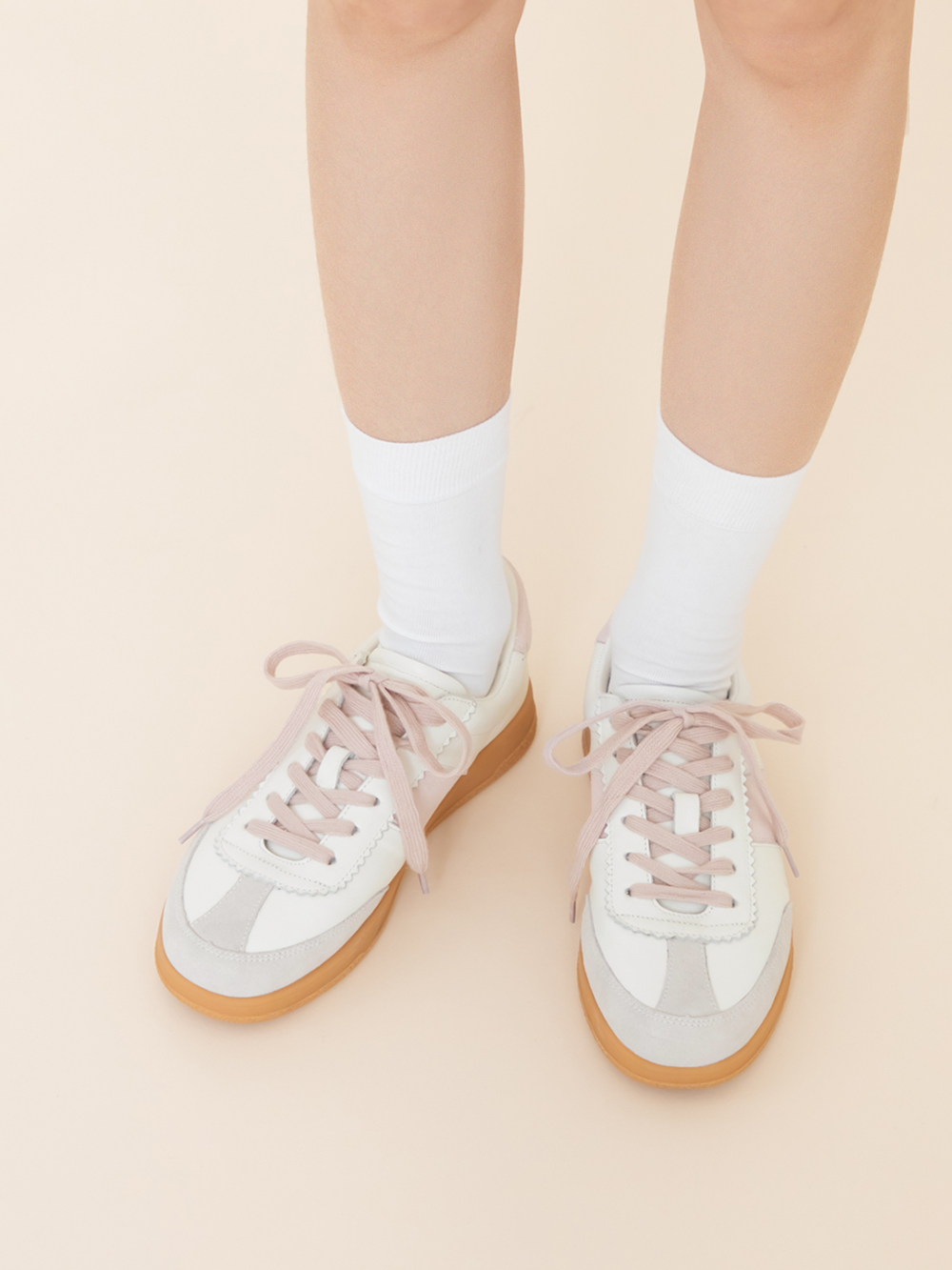 進化版2.0雙色鞋帶真皮德訓鞋 米白X粉色
