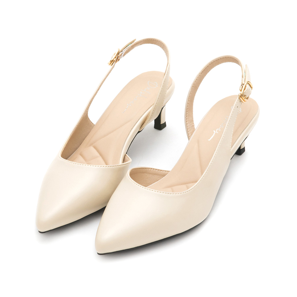 Pointed-Toe Mid-Heel Slingbacks Vanilla