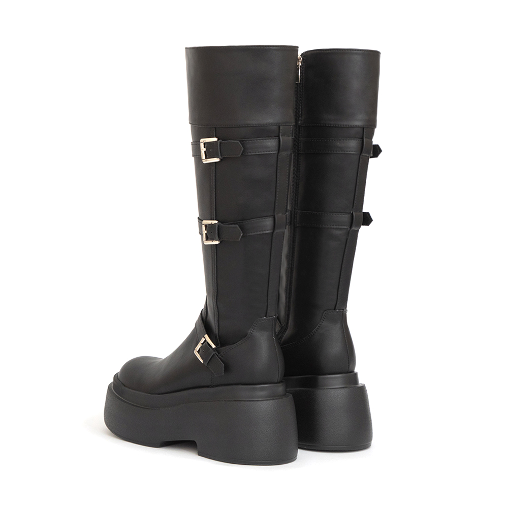 霸氣登場Plus級釦環加厚底釦環長靴 時尚黑