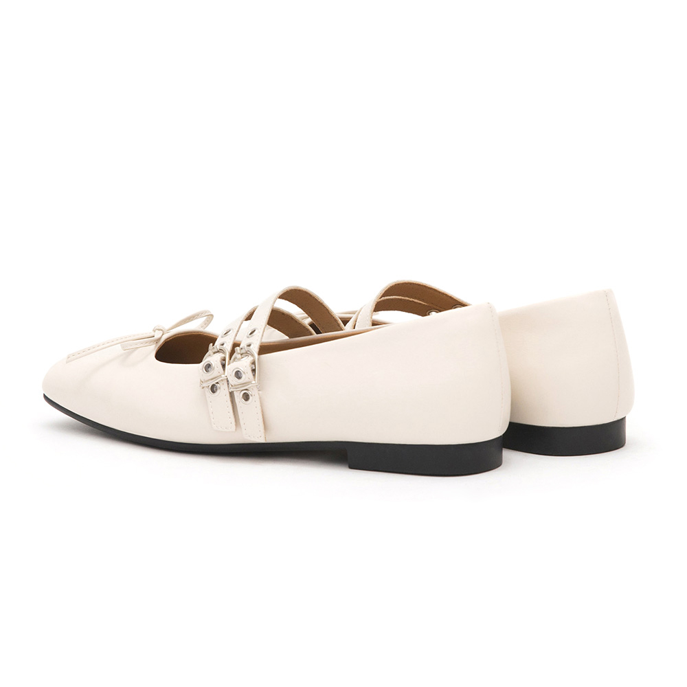 Punk Metal Double Buckle Ballet Flats White