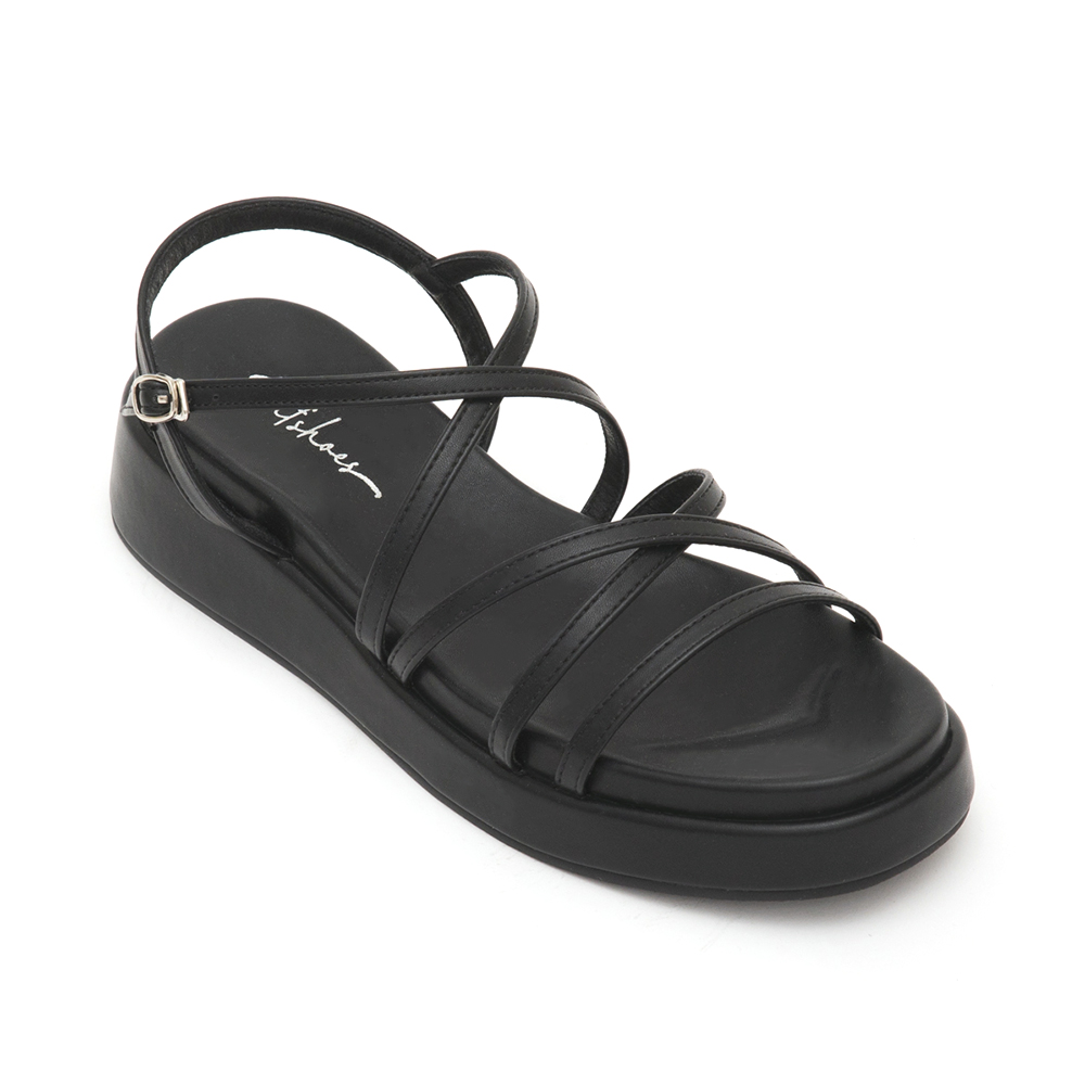 Cross-Strap Thick Sole Sandals Black