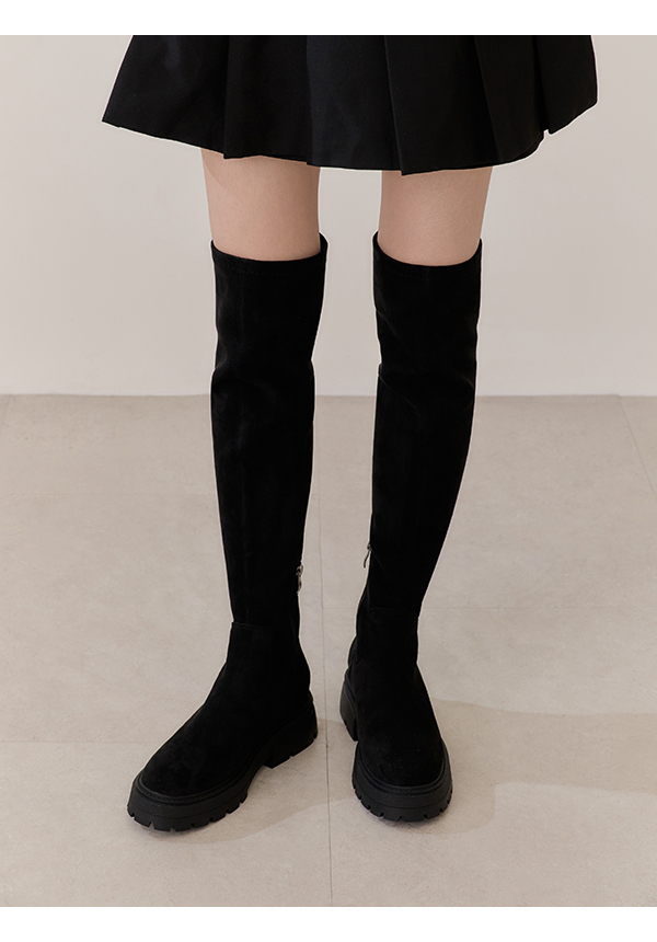 Slimming Solid Over-The-Knee Boots Textured black