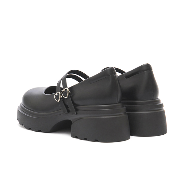 甜蜜愛心釦雙帶輕量瑪莉珍鞋 黑
