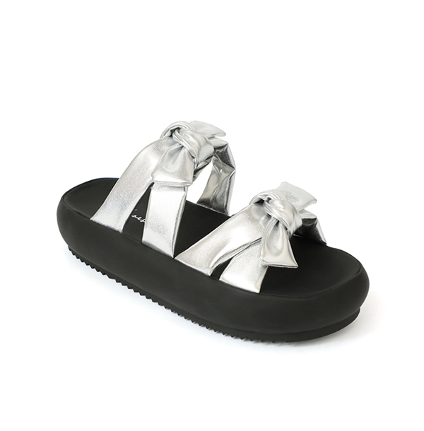 可愛雙蝴蝶結胖胖底氣墊拖鞋 銀