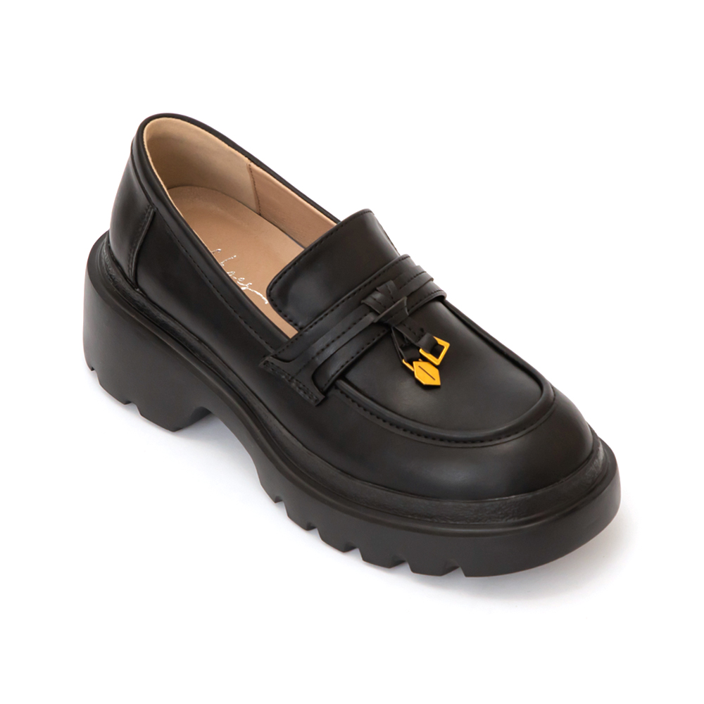 文創美感按摩鞋墊厚底樂福鞋 黑色