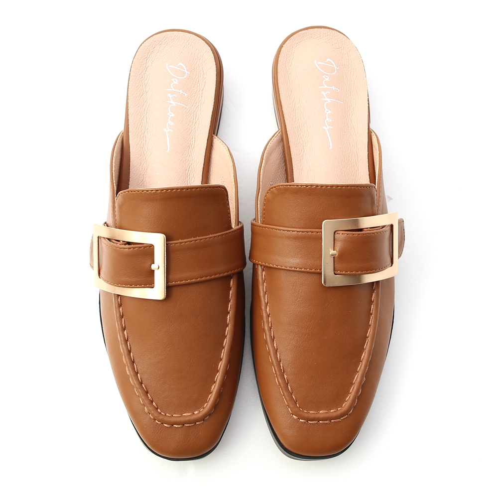 Elegant Square Ring Low Heel Mules Brown