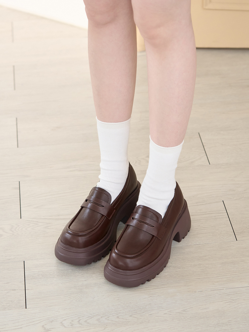 學霸女神增高加厚底樂福鞋 咖啡