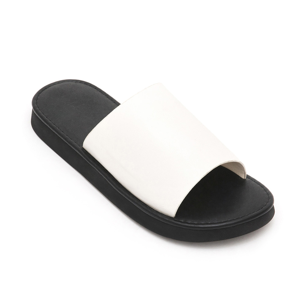 Minimalist Wide Strap Thick Sole Slippers White