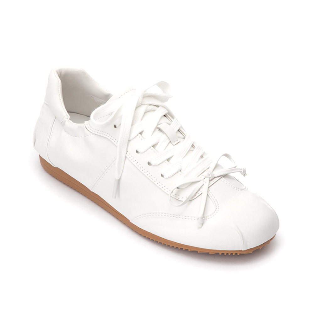 絲絨光感綁帶芭蕾風休閒鞋 白色