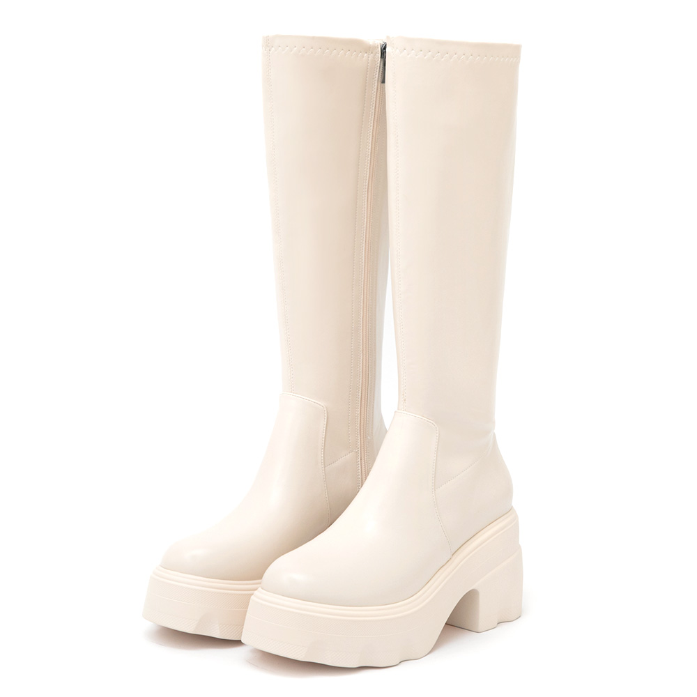 演唱會必備9.5cm輕量厚底瘦瘦長靴 米白色