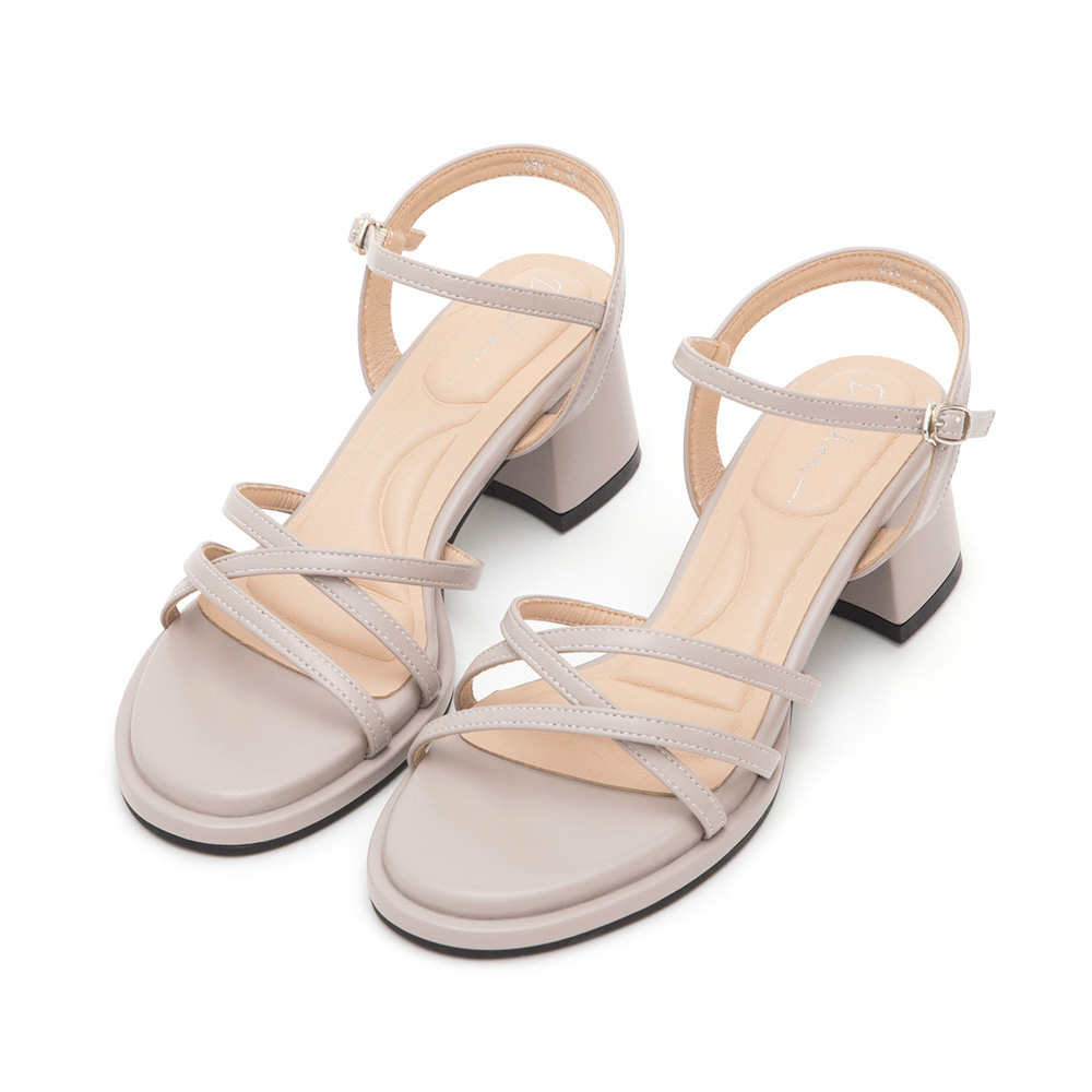 Cross-Strap Mid-Heeled Sandals Grey