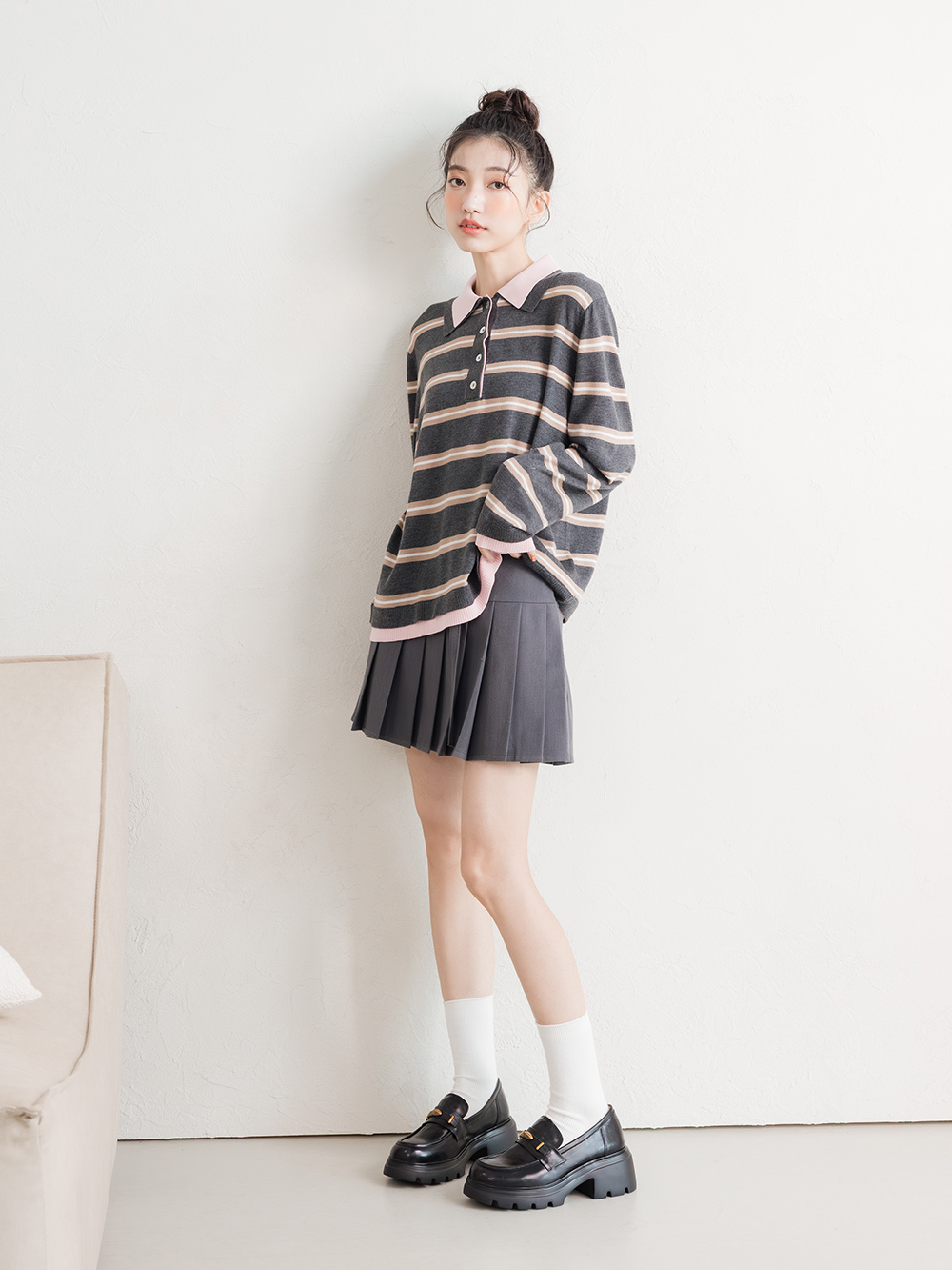 【真皮系列】復古小金豆輕量底樂福鞋 黑色