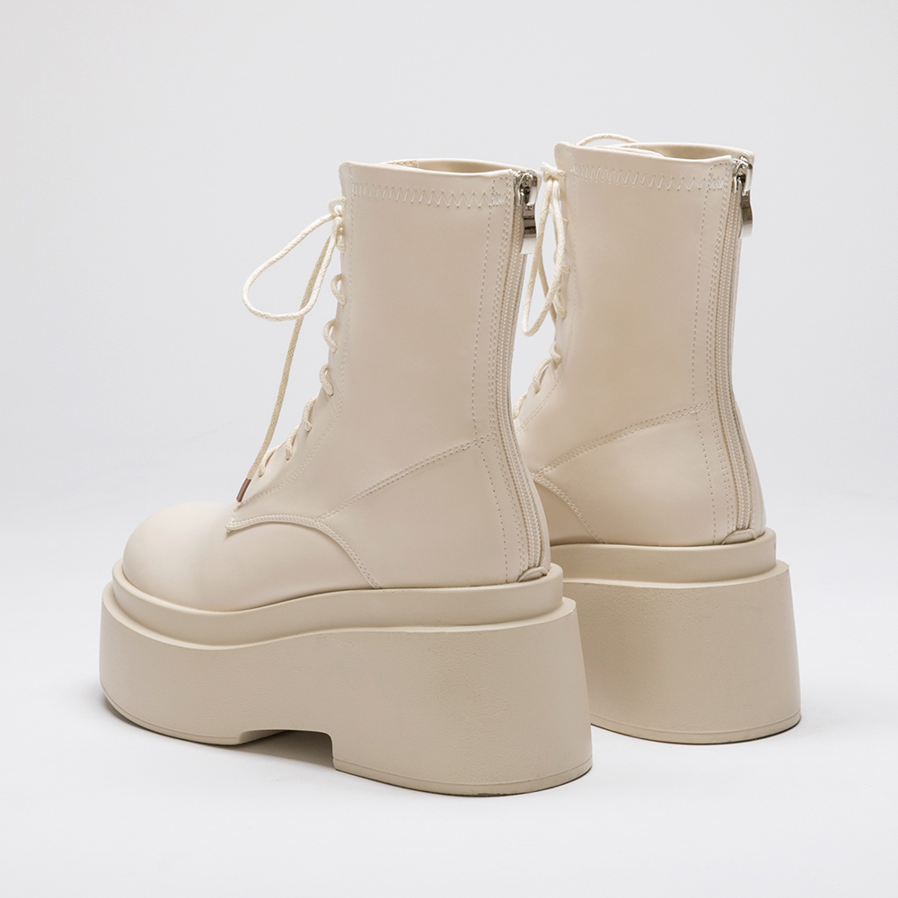Chunky Sole Lace-up Ankle Boots Vanilla