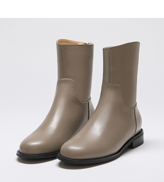 Plain Back Zipper Round Toe Boots Mocha grey